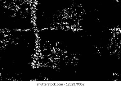 Grunge overlay layer. Abstract black and white vector background. Monochrome vintage surface with dirty pattern in cracks, spots, dots. Old wall in dark horror style design