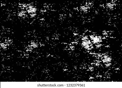 Grunge overlay layer. Abstract black and white vector background. Monochrome vintage surface with dirty pattern in cracks, spots, dots. Old wall in dark horror style design
