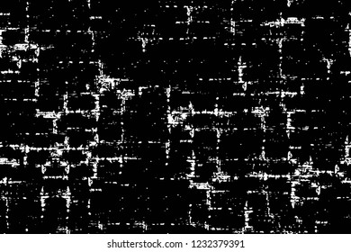 Grunge overlay layer. Abstract black and white vector background. Monochrome vintage surface with dirty pattern in cracks, spots, dots. Old wall in dark horror style design