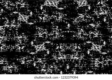 Grunge overlay layer. Abstract black and white vector background. Monochrome vintage surface with dirty pattern in cracks, spots, dots. Old wall in dark horror style design