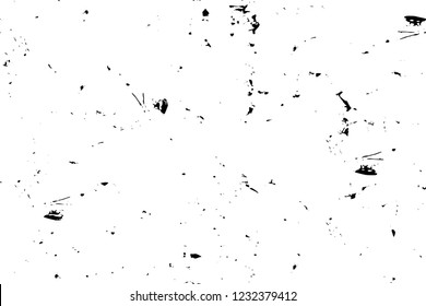 Grunge overlay layer. Abstract black and white vector background. Monochrome vintage surface with dirty pattern in cracks, spots, dots. Old wall in dark horror style design