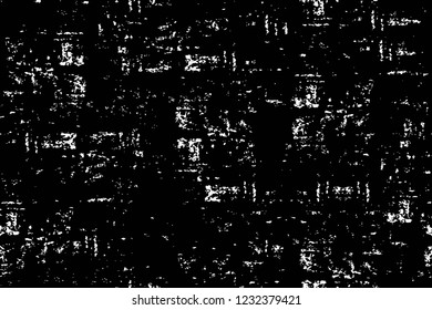 Grunge overlay layer. Abstract black and white vector background. Monochrome vintage surface with dirty pattern in cracks, spots, dots. Old wall in dark horror style design