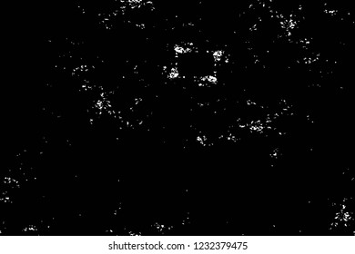 Grunge overlay layer. Abstract black and white vector background. Monochrome vintage surface with dirty pattern in cracks, spots, dots. Old wall in dark horror style design