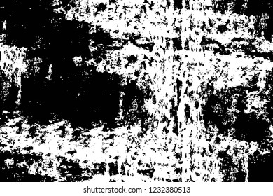 Grunge overlay layer. Abstract black and white vector background. Monochrome vintage surface with dirty pattern in cracks, spots, dots. Old wall in dark horror style design