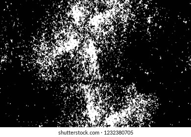 Grunge overlay layer. Abstract black and white vector background. Monochrome vintage surface with dirty pattern in cracks, spots, dots. Old wall in dark horror style design