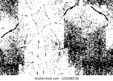 Grunge overlay layer. Abstract black and white vector background. Monochrome vintage surface with dirty pattern in cracks, spots, dots. Old wall in dark horror style design