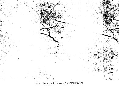 Grunge overlay layer. Abstract black and white vector background. Monochrome vintage surface with dirty pattern in cracks, spots, dots. Old wall in dark horror style design
