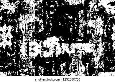 Grunge overlay layer. Abstract black and white vector background. Monochrome vintage surface with dirty pattern in cracks, spots, dots. Old wall in dark horror style design