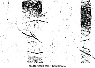 Grunge overlay layer. Abstract black and white vector background. Monochrome vintage surface with dirty pattern in cracks, spots, dots. Old wall in dark horror style design