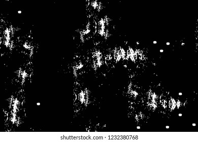 Grunge overlay layer. Abstract black and white vector background. Monochrome vintage surface with dirty pattern in cracks, spots, dots. Old wall in dark horror style design