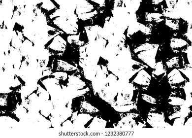 Grunge overlay layer. Abstract black and white vector background. Monochrome vintage surface with dirty pattern in cracks, spots, dots. Old wall in dark horror style design