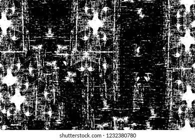 Grunge overlay layer. Abstract black and white vector background. Monochrome vintage surface with dirty pattern in cracks, spots, dots. Old wall in dark horror style design
