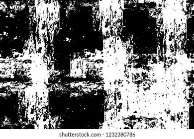 Grunge overlay layer. Abstract black and white vector background. Monochrome vintage surface with dirty pattern in cracks, spots, dots. Old wall in dark horror style design