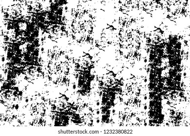 Grunge overlay layer. Abstract black and white vector background. Monochrome vintage surface with dirty pattern in cracks, spots, dots. Old wall in dark horror style design