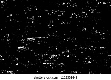 Grunge overlay layer. Abstract black and white vector background. Monochrome vintage surface with dirty pattern in cracks, spots, dots. Old wall in dark horror style design