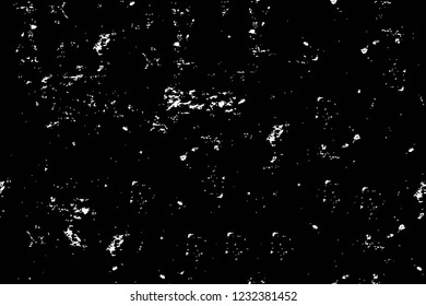 Grunge overlay layer. Abstract black and white vector background. Monochrome vintage surface with dirty pattern in cracks, spots, dots. Old wall in dark horror style design