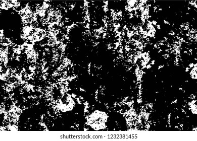 Grunge overlay layer. Abstract black and white vector background. Monochrome vintage surface with dirty pattern in cracks, spots, dots. Old wall in dark horror style design