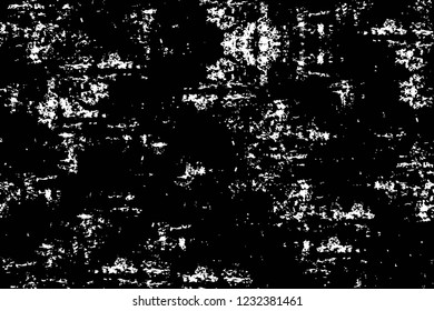 Grunge overlay layer. Abstract black and white vector background. Monochrome vintage surface with dirty pattern in cracks, spots, dots. Old wall in dark horror style design