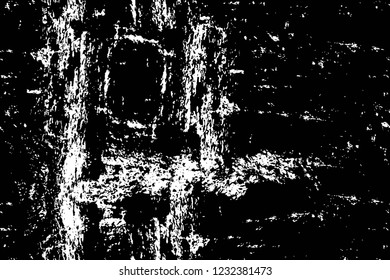 Grunge overlay layer. Abstract black and white vector background. Monochrome vintage surface with dirty pattern in cracks, spots, dots. Old wall in dark horror style design