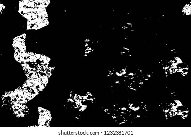 Grunge overlay layer. Abstract black and white vector background. Monochrome vintage surface with dirty pattern in cracks, spots, dots. Old wall in dark horror style design