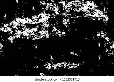 Grunge overlay layer. Abstract black and white vector background. Monochrome vintage surface with dirty pattern in cracks, spots, dots. Old wall in dark horror style design
