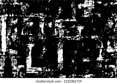 Grunge overlay layer. Abstract black and white vector background. Monochrome vintage surface with dirty pattern in cracks, spots, dots. Old wall in dark horror style design