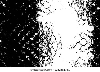 Grunge overlay layer. Abstract black and white vector background. Monochrome vintage surface with dirty pattern in cracks, spots, dots. Old wall in dark horror style design