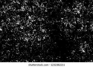 Grunge overlay layer. Abstract black and white vector background. Monochrome vintage surface with dirty pattern in cracks, spots, dots. Old wall in dark horror style design