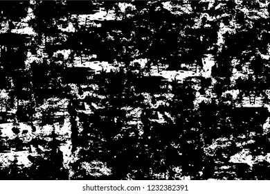 Grunge overlay layer. Abstract black and white vector background. Monochrome vintage surface with dirty pattern in cracks, spots, dots. Old wall in dark horror style design