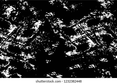 Grunge overlay layer. Abstract black and white vector background. Monochrome vintage surface with dirty pattern in cracks, spots, dots. Old wall in dark horror style design