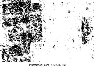 Grunge overlay layer. Abstract black and white vector background. Monochrome vintage surface with dirty pattern in cracks, spots, dots. Old wall in dark horror style design
