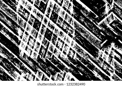 Grunge overlay layer. Abstract black and white vector background. Monochrome vintage surface with dirty pattern in cracks, spots, dots. Old wall in dark horror style design