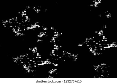 Grunge overlay layer. Abstract black and white vector background. Monochrome vintage surface with dirty pattern in cracks, spots, dots. Old wall in dark horror style design