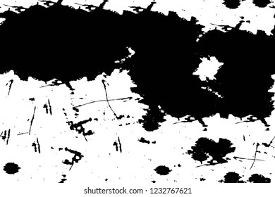 Grunge overlay layer. Abstract black and white vector background. Monochrome vintage surface with dirty pattern in cracks, spots, dots. Old wall in dark horror style design