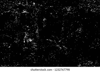 Grunge overlay layer. Abstract black and white vector background. Monochrome vintage surface with dirty pattern in cracks, spots, dots. Old wall in dark horror style design
