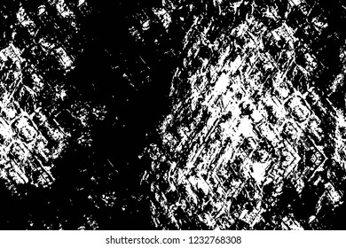 Grunge overlay layer. Abstract black and white vector background. Monochrome vintage surface with dirty pattern in cracks, spots, dots. Old wall in dark horror style design
