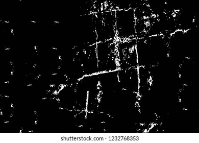 Grunge overlay layer. Abstract black and white vector background. Monochrome vintage surface with dirty pattern in cracks, spots, dots. Old wall in dark horror style design