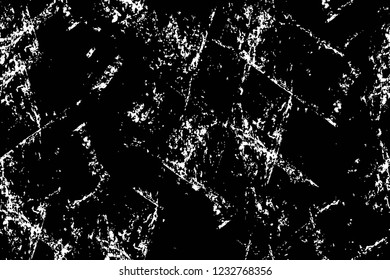 Grunge overlay layer. Abstract black and white vector background. Monochrome vintage surface with dirty pattern in cracks, spots, dots. Old wall in dark horror style design