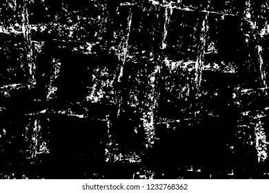 Grunge overlay layer. Abstract black and white vector background. Monochrome vintage surface with dirty pattern in cracks, spots, dots. Old wall in dark horror style design