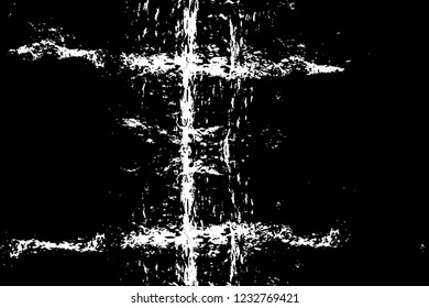 Grunge overlay layer. Abstract black and white vector background. Monochrome vintage surface with dirty pattern in cracks, spots, dots. Old wall in dark horror style design