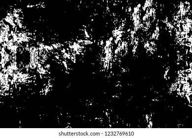 Grunge overlay layer. Abstract black and white vector background. Monochrome vintage surface with dirty pattern in cracks, spots, dots. Old wall in dark horror style design