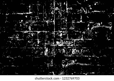Grunge overlay layer. Abstract black and white vector background. Monochrome vintage surface with dirty pattern in cracks, spots, dots. Old wall in dark horror style design