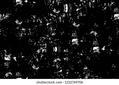 Grunge overlay layer. Abstract black and white vector background. Monochrome vintage surface with dirty pattern in cracks, spots, dots. Old wall in dark horror style design