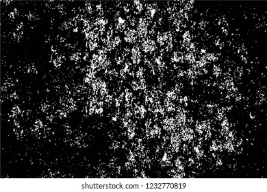 Grunge overlay layer. Abstract black and white vector background. Monochrome vintage surface with dirty pattern in cracks, spots, dots. Old wall in dark horror style design