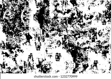 Grunge overlay layer. Abstract black and white vector background. Monochrome vintage surface with dirty pattern in cracks, spots, dots. Old wall in dark horror style design