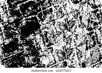 Grunge overlay layer. Abstract black and white vector background. Monochrome vintage surface with dirty pattern in cracks, spots, dots. Old wall in dark horror style design