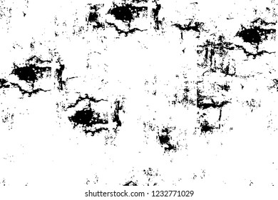 Grunge overlay layer. Abstract black and white vector background. Monochrome vintage surface with dirty pattern in cracks, spots, dots. Old wall in dark horror style design
