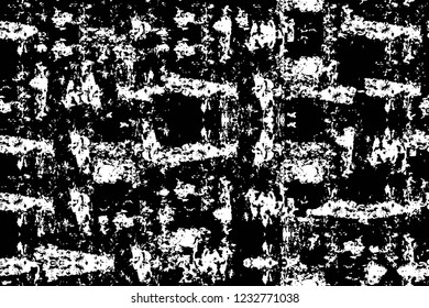 Grunge overlay layer. Abstract black and white vector background. Monochrome vintage surface with dirty pattern in cracks, spots, dots. Old wall in dark horror style design