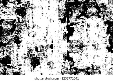Grunge overlay layer. Abstract black and white vector background. Monochrome vintage surface with dirty pattern in cracks, spots, dots. Old wall in dark horror style design