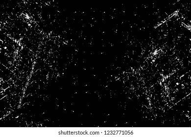 Grunge overlay layer. Abstract black and white vector background. Monochrome vintage surface with dirty pattern in cracks, spots, dots. Old wall in dark horror style design